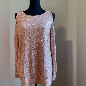 International Concepts blush pink sequins cold shoulder top